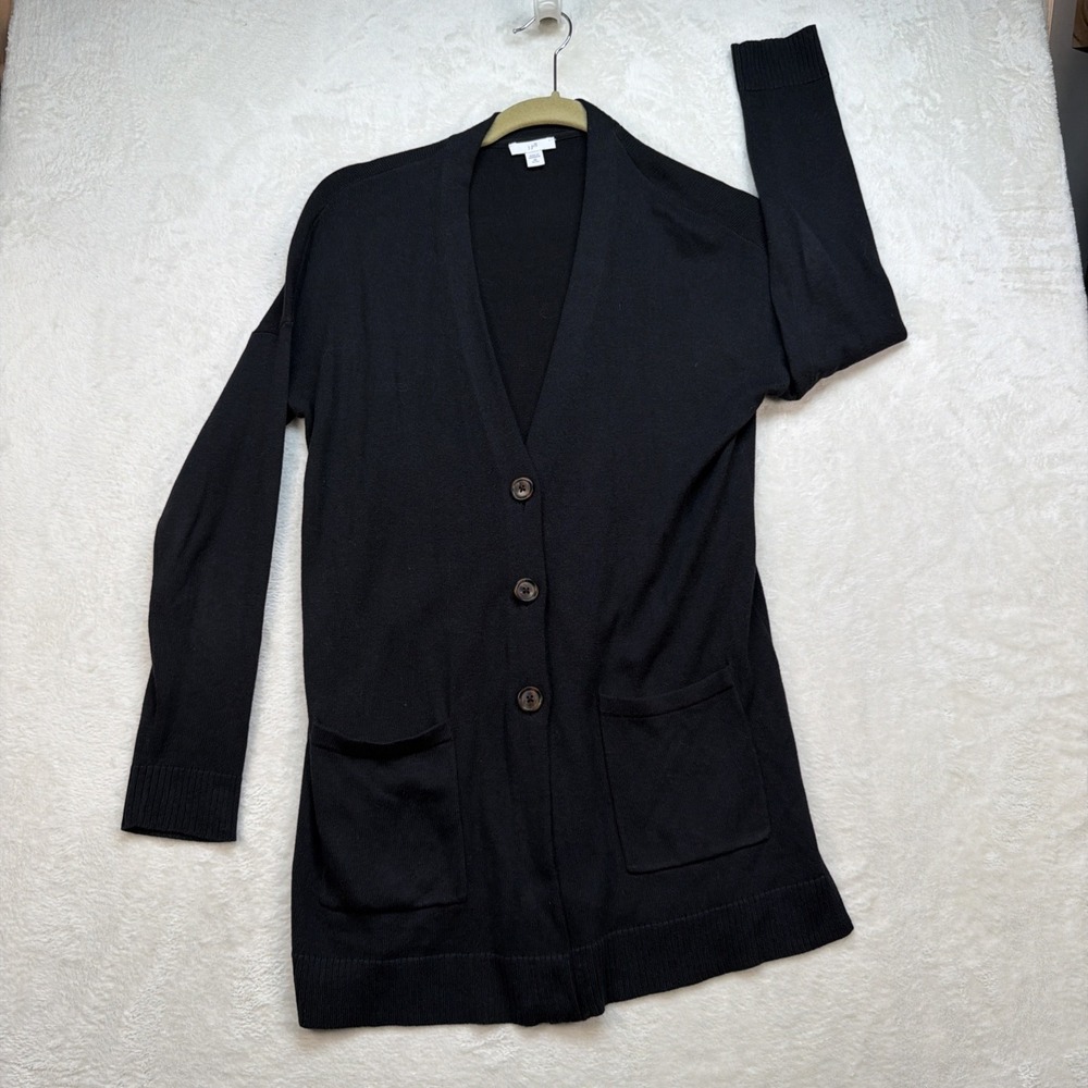 J Jill Cardigan Sweater Womens XS Black Button Front Long Sleeve Classic